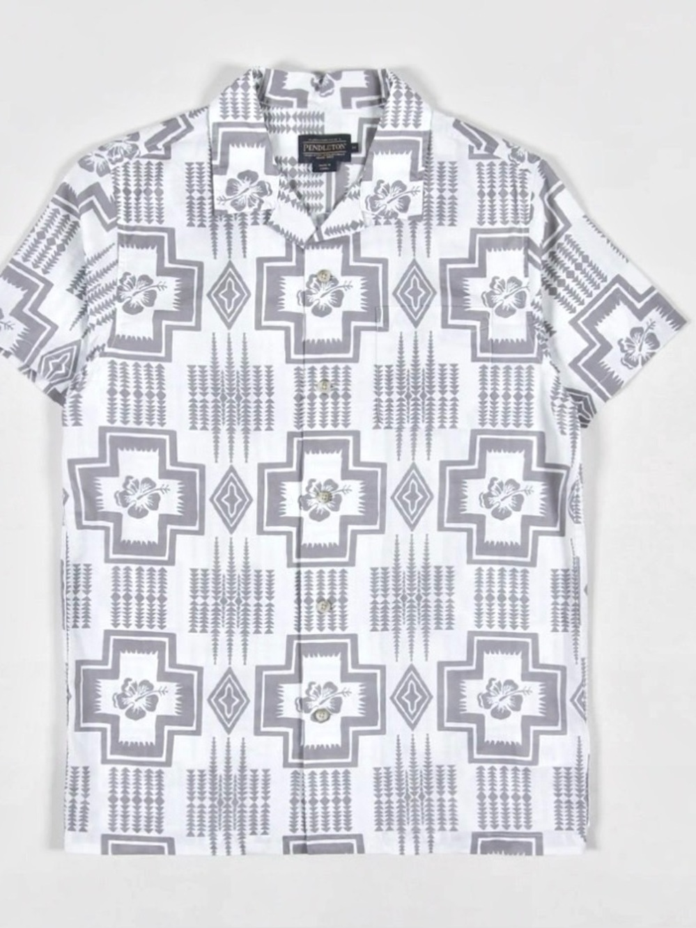 Pendleton White & Gray Harding Print Aloha shirt sz L